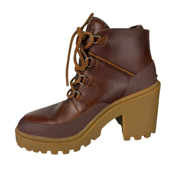 Sperry Pretty Tough Ankle Boots Brown Leather Block Heel Lace Up Platform Size 8 - Picture 6 of 15